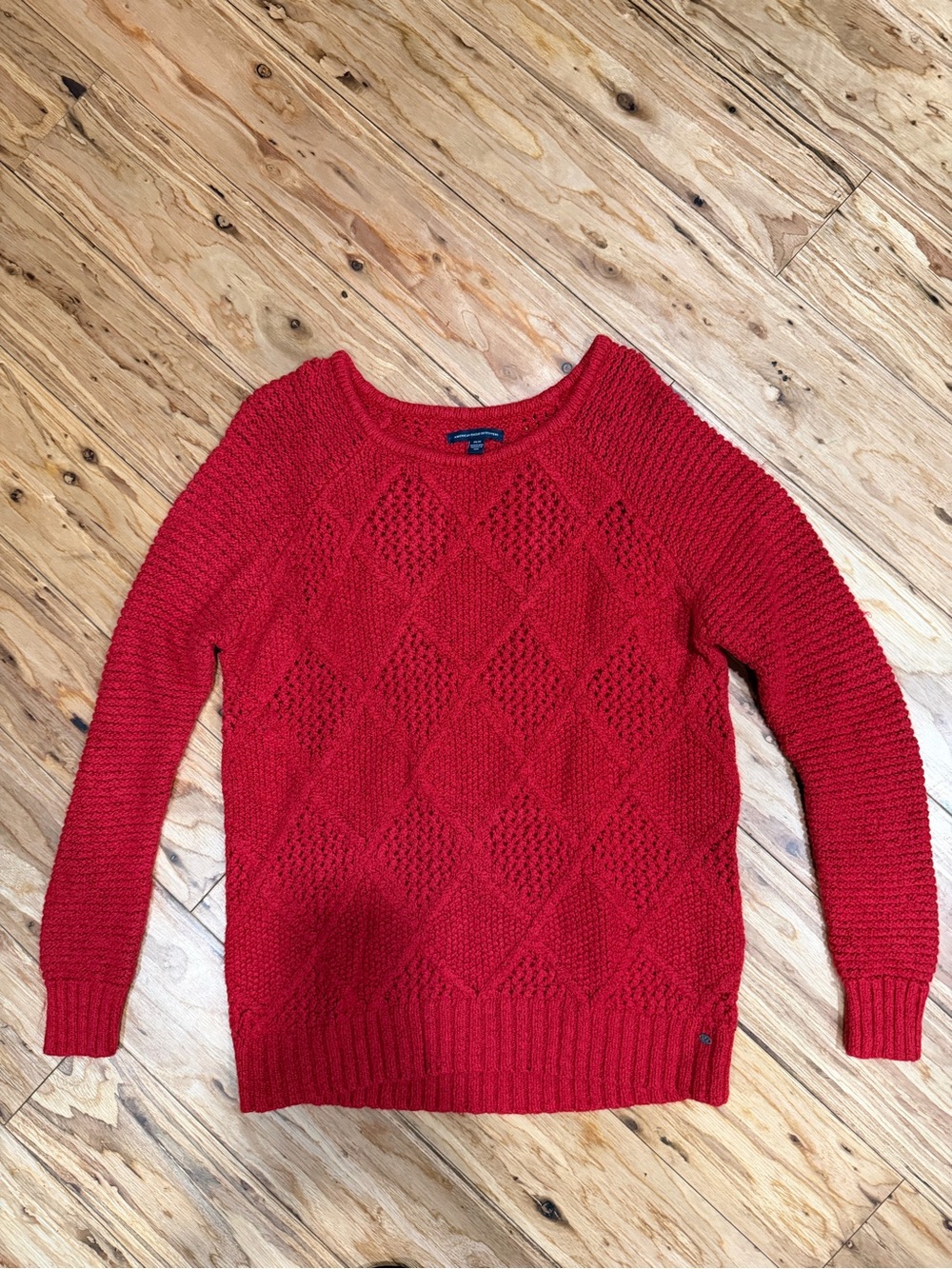 American Eagle Outfitters Red Diamond-Pattern Crewneck Sweater